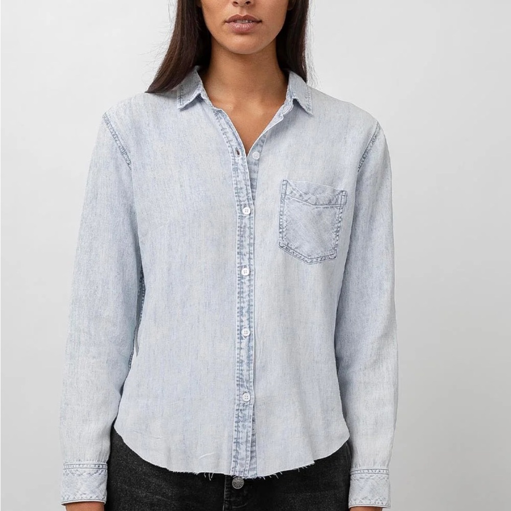 Rails Ingrid Raw Hem Shirt Light Acid Wash Medium